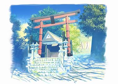 Japanese Shrine with Torii Gate