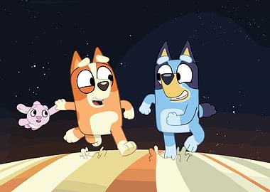 Bluey and Bingo Running with Friend