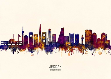 Jeddah Skyline Watercolor Art