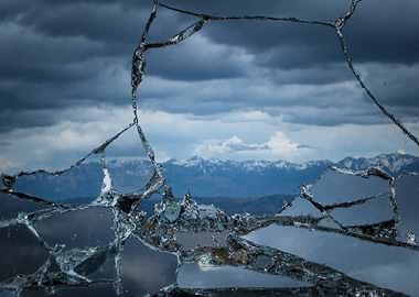 Broken Glass with Mountain View