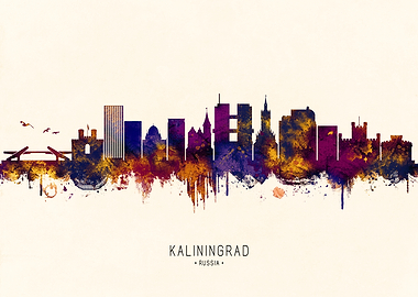 Kaliningrad Russia Skyline Watercolor