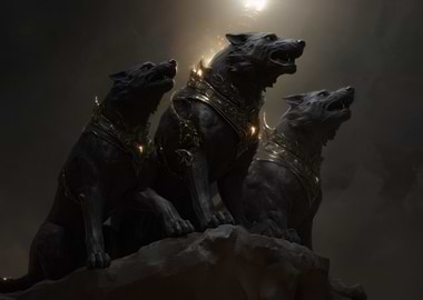 Three Wolves Howling Under Moonlight