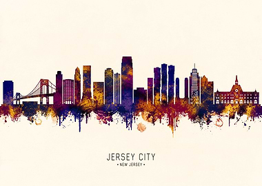 Jersey City Skyline Watercolor Art