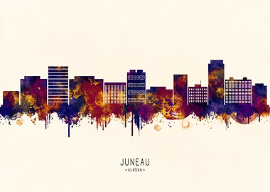 Juneau Alaska Watercolor Skyline