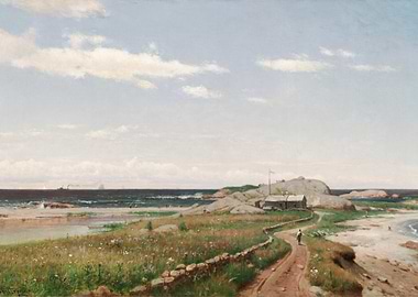 Coastal Landscape Painting with Figure