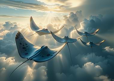 Stingrays Flying in the Sky