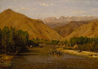 Native American Encampment by a River