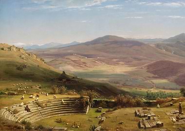 Landscape with Ancient Ruins and Sheep