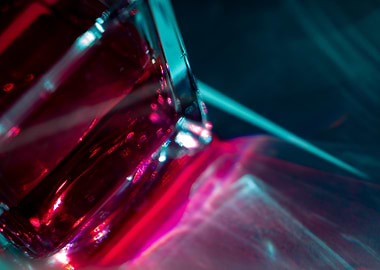 Abstract Glass with Red and Teal