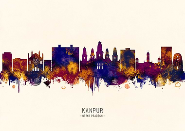 Kanpur, Uttar Pradesh Skyline Watercolor