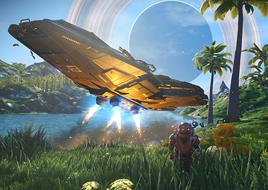 Spaceship Landing on Alien Planet