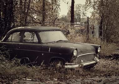 Vintage Car Abandoned in Overgrowth