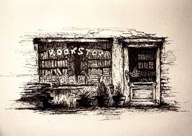 Ink Drawing of a Bookstore