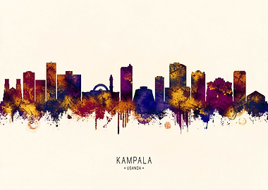 Kampala Uganda Skyline Watercolor Art