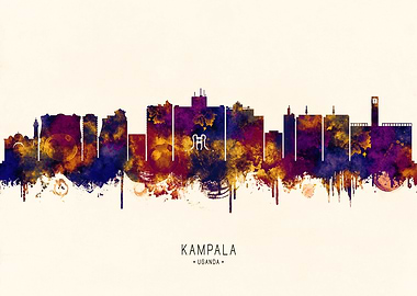Kampala Uganda Skyline Watercolor Art