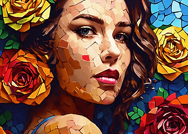 Mosaic Woman with Roses