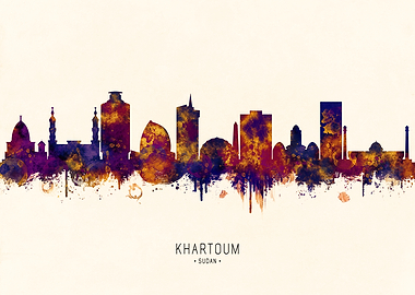 Khartoum, Sudan Skyline Watercolor