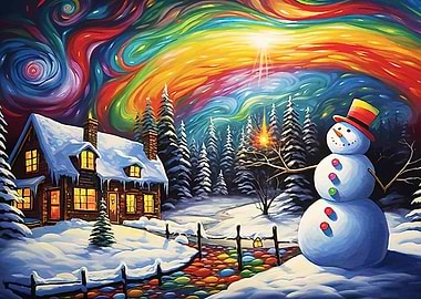Colorful Winter Wonderland Snowman
