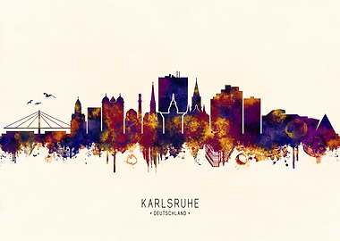Karlsruhe Germany Skyline Watercolor Silhouette