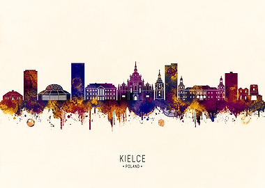 Kielce, Poland Skyline Watercolor