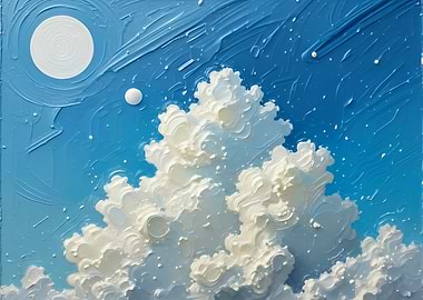 Dreamy Sky with Clouds and Moon