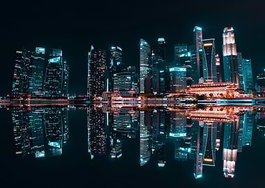 singapore cityscape at night with reflection