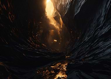 Mystical Cave with Golden Light