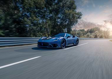 Blue Maserati MC20 Cielo on Track