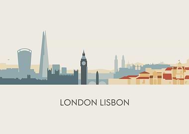 London and Lisbon Skyline Illustration