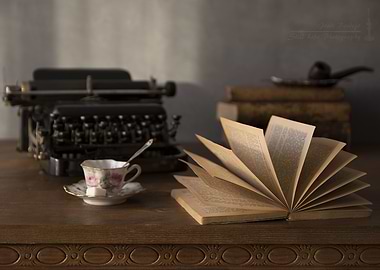 Vintage Still Life with Typewriter and Book