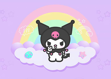 Kuromi on Cloud with Rainbow