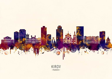 Kirov, Russia Skyline Watercolor