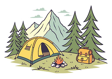 Camping Scene with Tent and Backpack