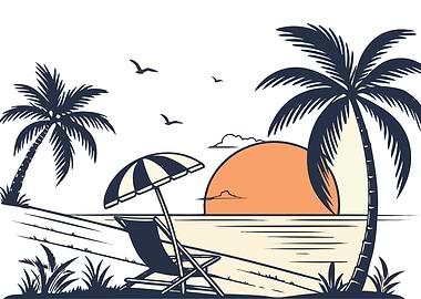 Tropical Beach Sunset Illustration