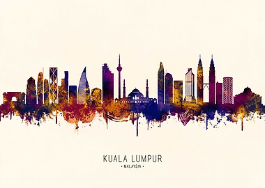 Kuala Lumpur Skyline Watercolor Art