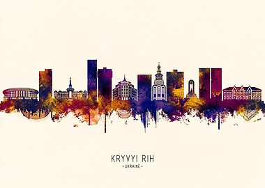 Kryvyi Rih, Ukraine Skyline Watercolor