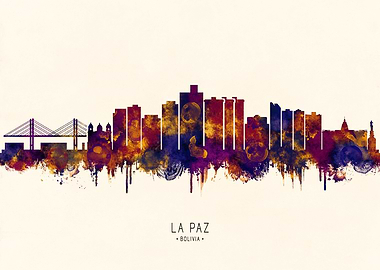 La Paz, Bolivia Skyline Watercolor