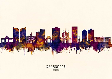 Krasnodar, Russia Skyline Watercolor Silhouette