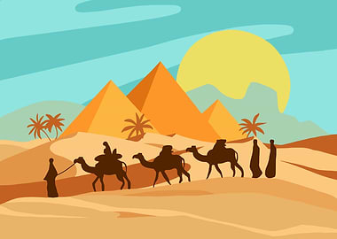 Camel caravan in the desert landscape