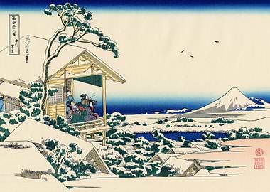 Japanese Winter Landscape with Mount Fuji