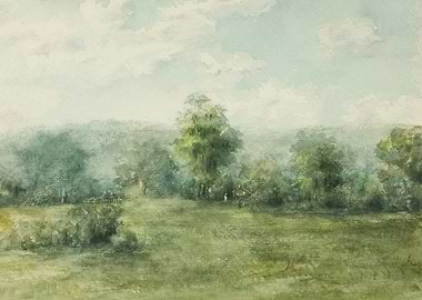 Watercolor Landscape Painting with Trees