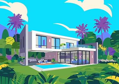 Modern Villa with Pool and Palms