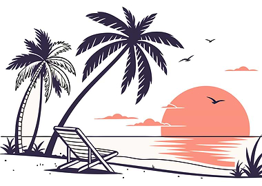 Tropical Beach Sunset Illustration