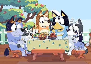 Bluey Family Picnic Cartoon