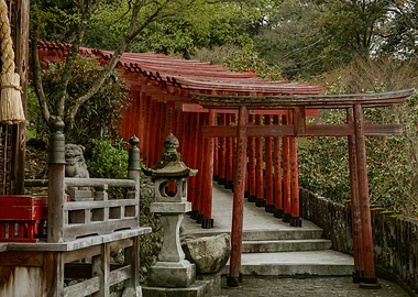 Japanese Shrine with Red Torii Gates