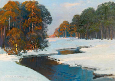 Winter Landscape with Stream and Trees