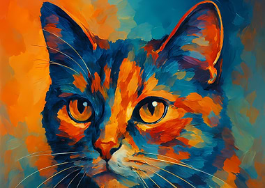 Colorful Cat Portrait Painting