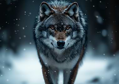 Wolf in Winter Snowfall Portrait