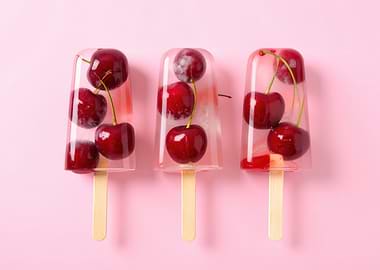 Cherry Popsicles on Pink Background
