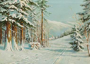 Winter Forest Landscape Painting